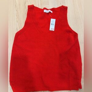 LOFT Bright Red Knit V-Neck Sleeveless Tank